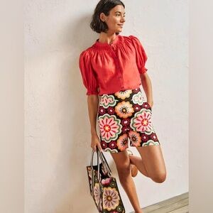 Boden Georgina Linen ShortsBlack, Opulent Daisy